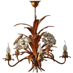 Italian Two-Tone Gold Coloured Chandelier with Flowers and Leaf Form Frame 3