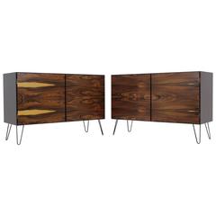 Set of two upcycled Palisander  sideboards on Hairpin legs