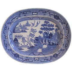 Antique 19th Century Staffordshire Blue Willow Platter