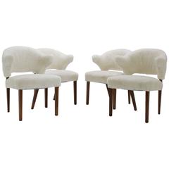 Set Of Four Danish Oak armchairs with sheepskin upholstery 1960s 4