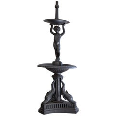 Vintage Cast Iron Two-Tier Cherub Dolphin Reclaimed Fountain