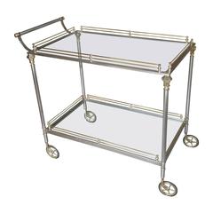 Vintage Large Italian Neoclassic Brass and Brushed Steel Bar or Tea Cart