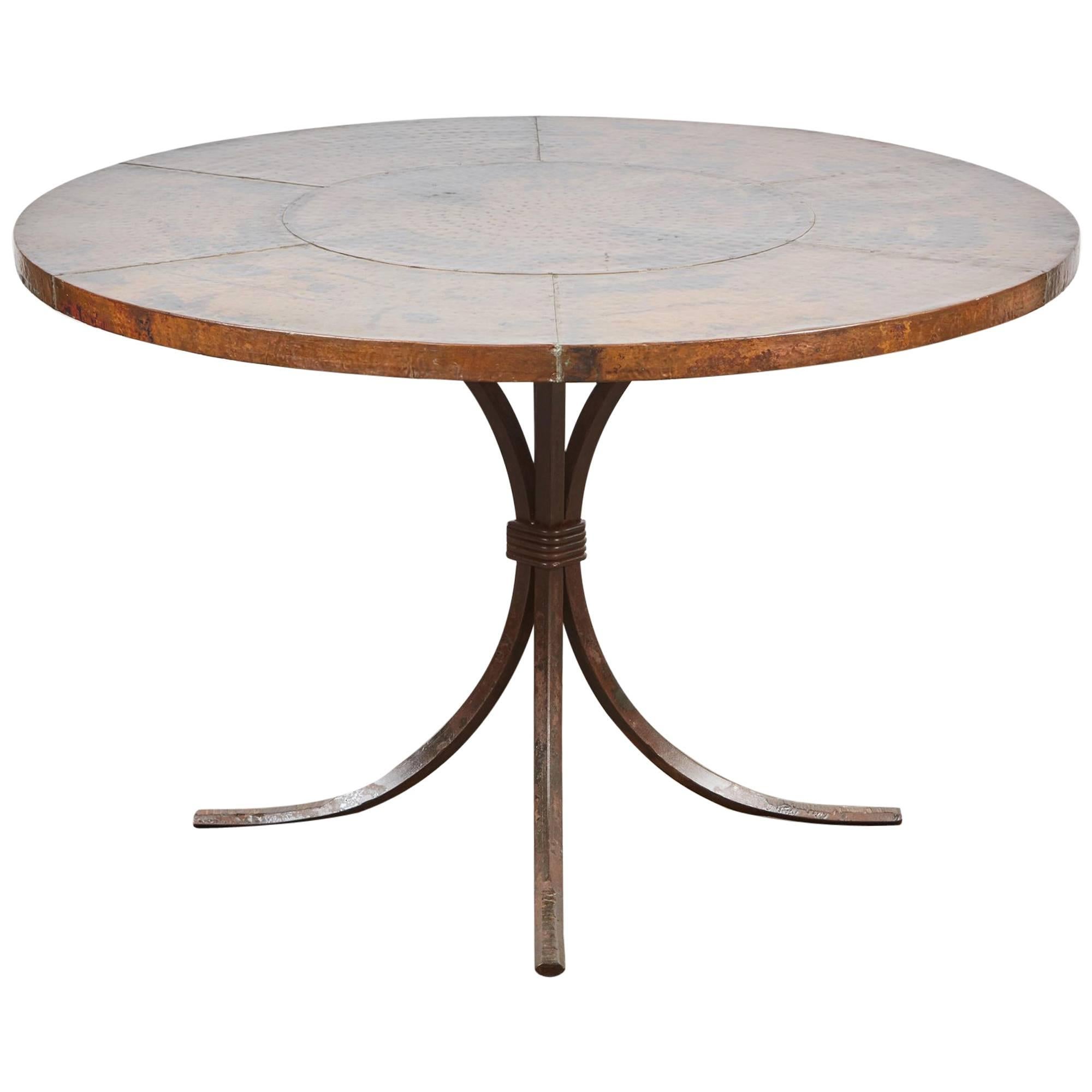 20th Century Indian Copper Top Table with Forged Iron Legs