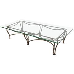 1960s Italian Rectangular Metal Rope Coffee Table with Glass Top