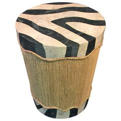 Maitland-Smith Zebra Tesselated Black & White Marble and Woven Sisal Drum Table