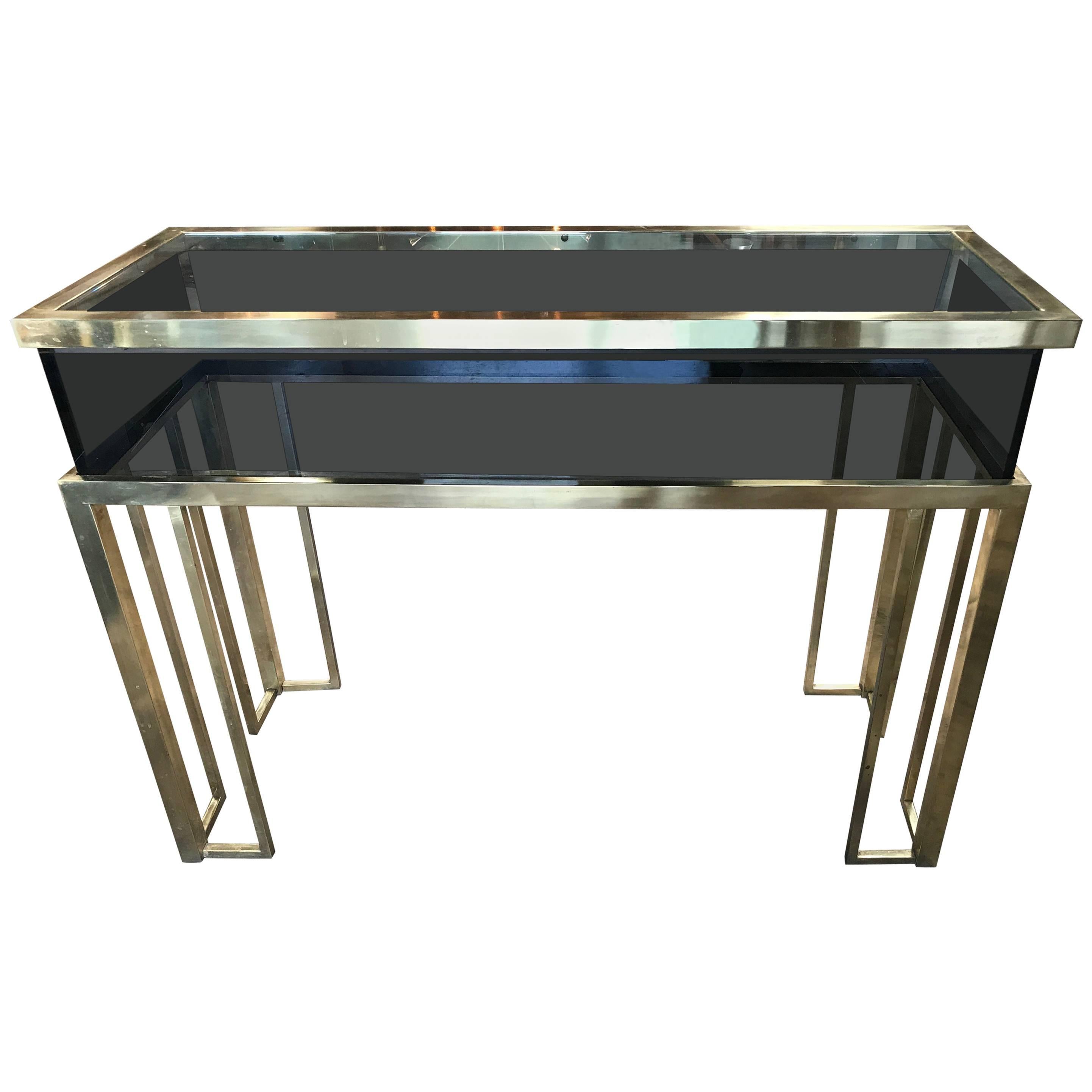 Italian 1970s Brass and Glass Console Table by Romeo Rega