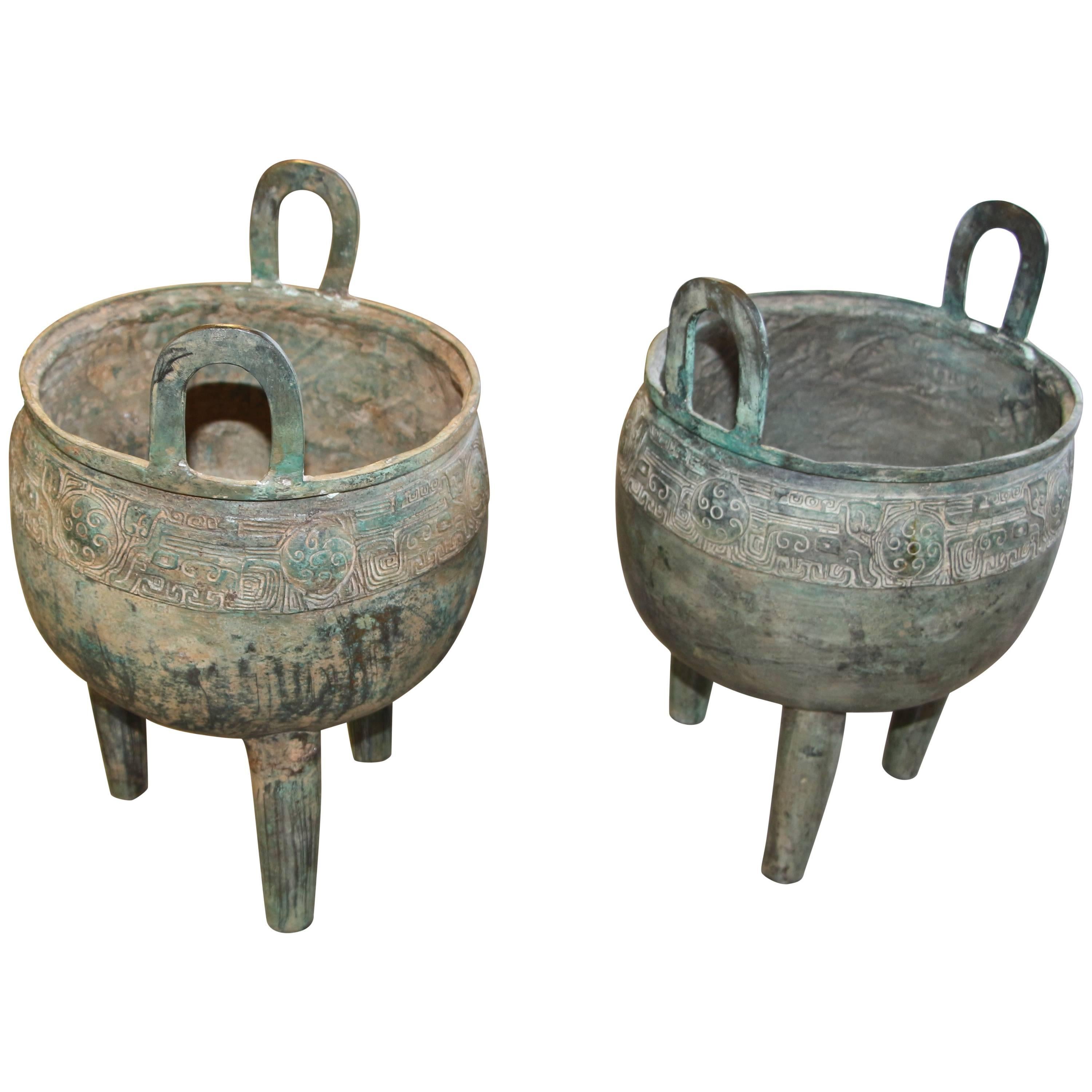 Pair Chinese Bronze Censers Circa 1900