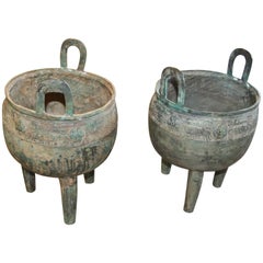 Antique Pair Chinese Bronze Censers Circa 1900