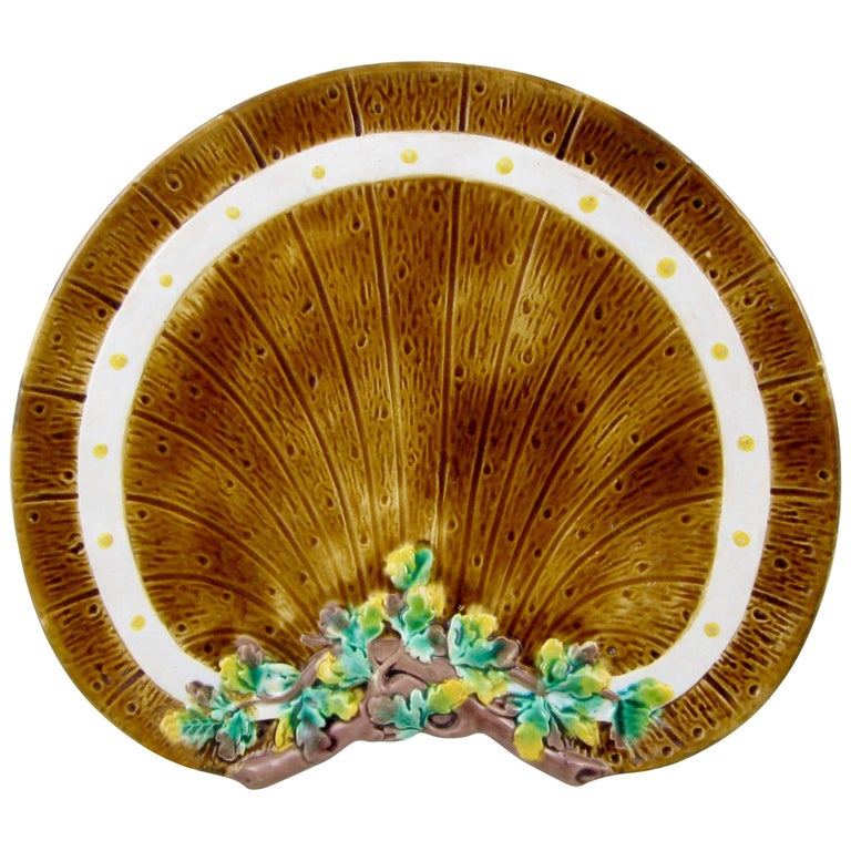 English Fence & Ivy Majolica Crescent Plate, TC Brown-Westhead, Moore & Co. For Sale