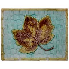 Late 19th Century Continental Majolica Leaf on Basket Tray