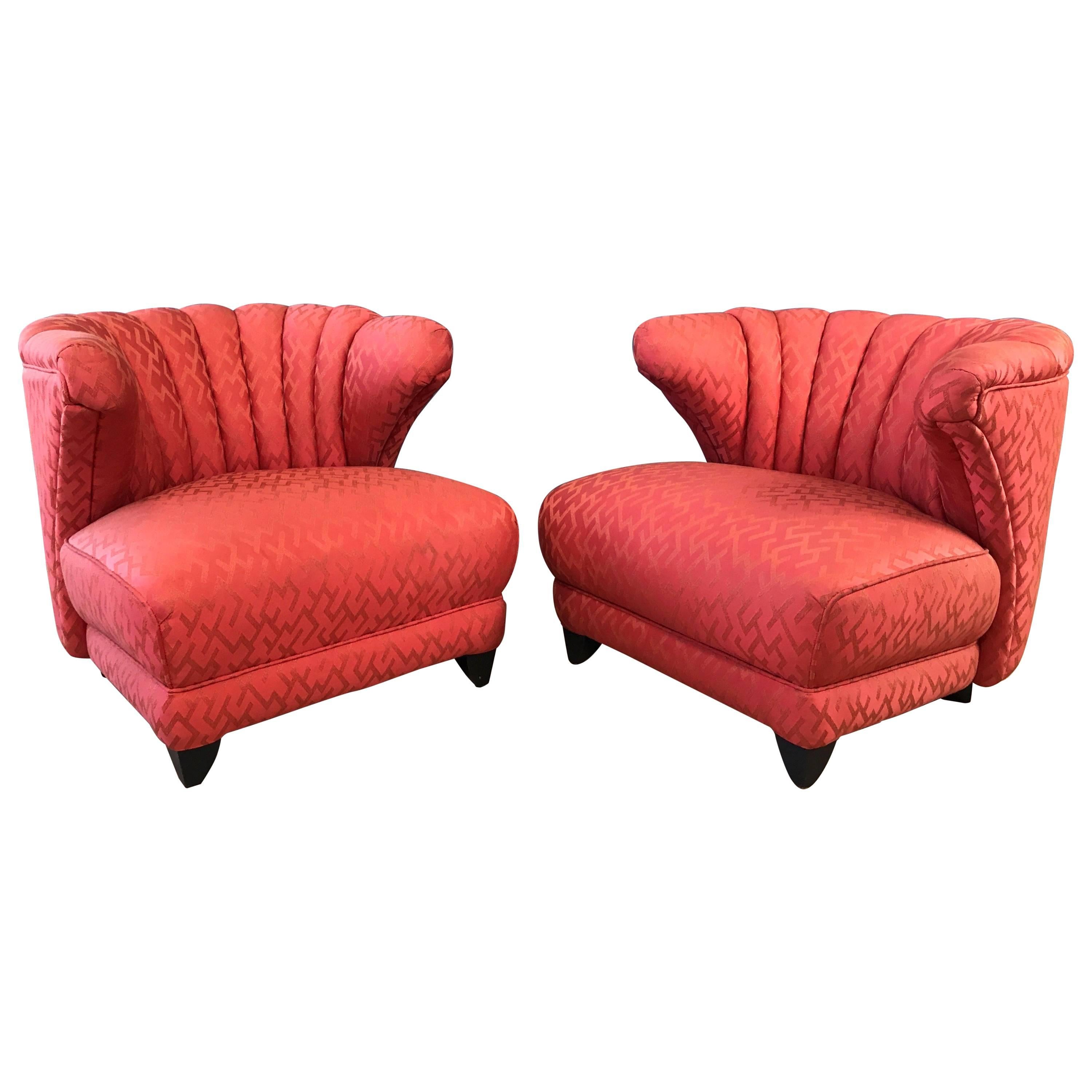 Pair of James Mont Upholstered Lounge Chairs
