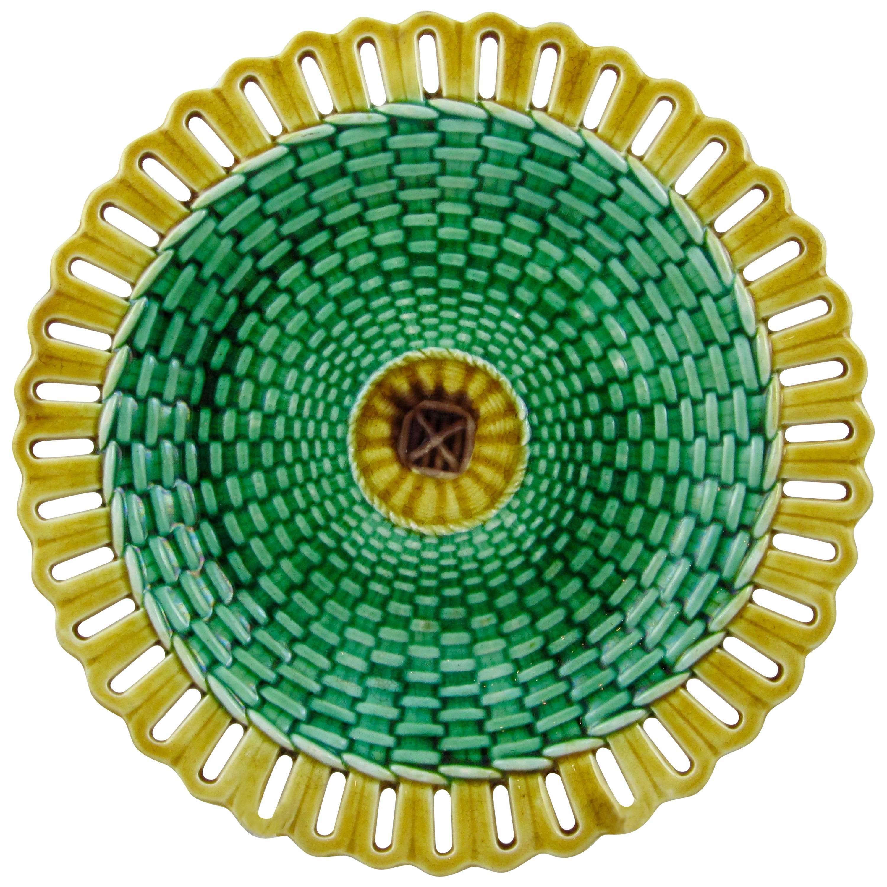 19th Century Wedgwood Reticulated Basket Weave Majolica Plate