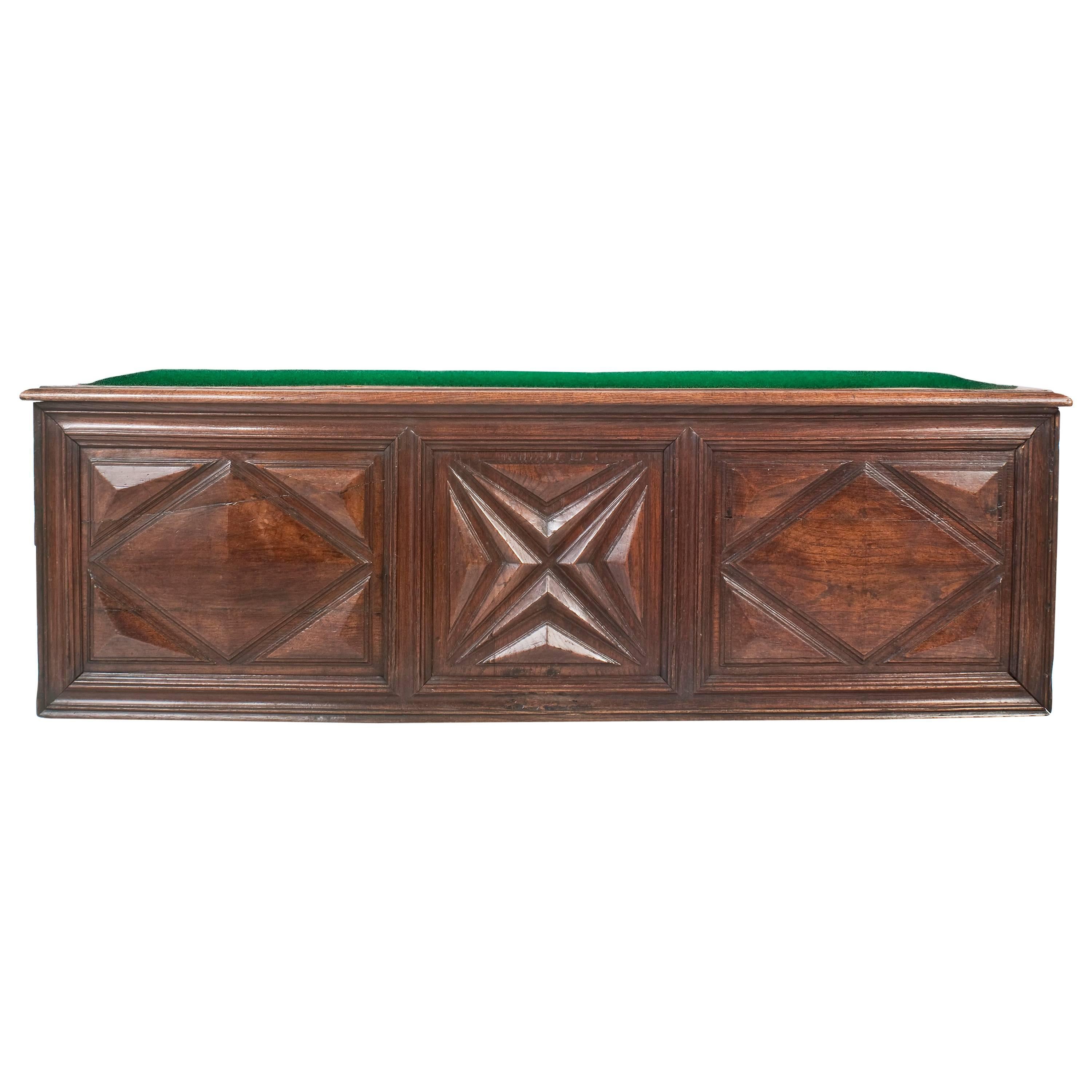 18th Century French Walnut Geometric Panelled Coffer For Sale