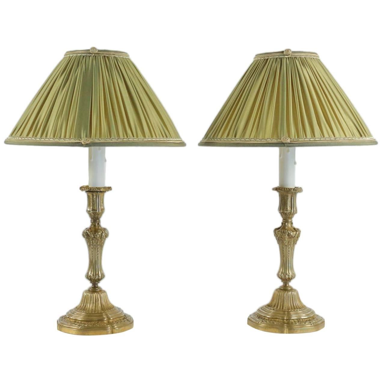 Early 19th Century Pair of French Louis XVI Style Ormulu Candlestick Lamps