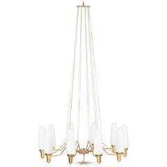 Brass and Opaline Glass Chandelier from NK