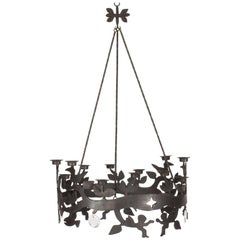 Wrought Iron and Glass Chandelier by Bertil Vallien