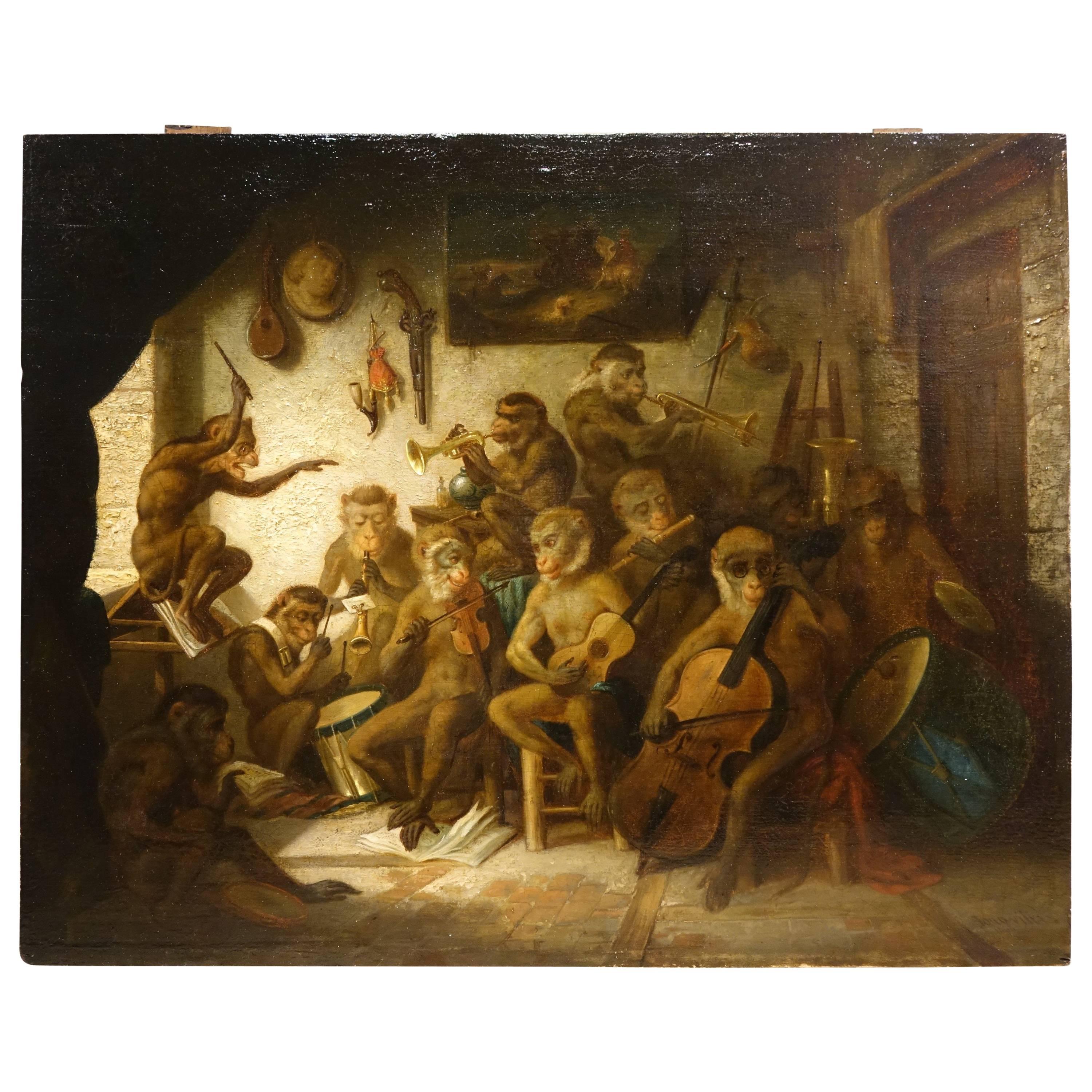  Orchestra of Monkeys, Oil on Panel , French School, Circa 1850