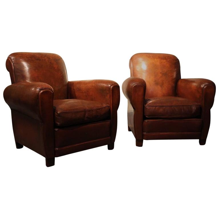 Pair of 1940s French Leather Club Chairs at 1stDibs