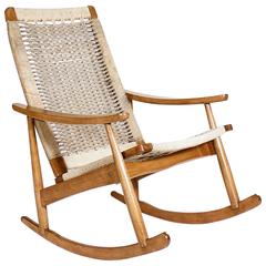 Teak Rocking Chair with Cord Strung Seat and Back