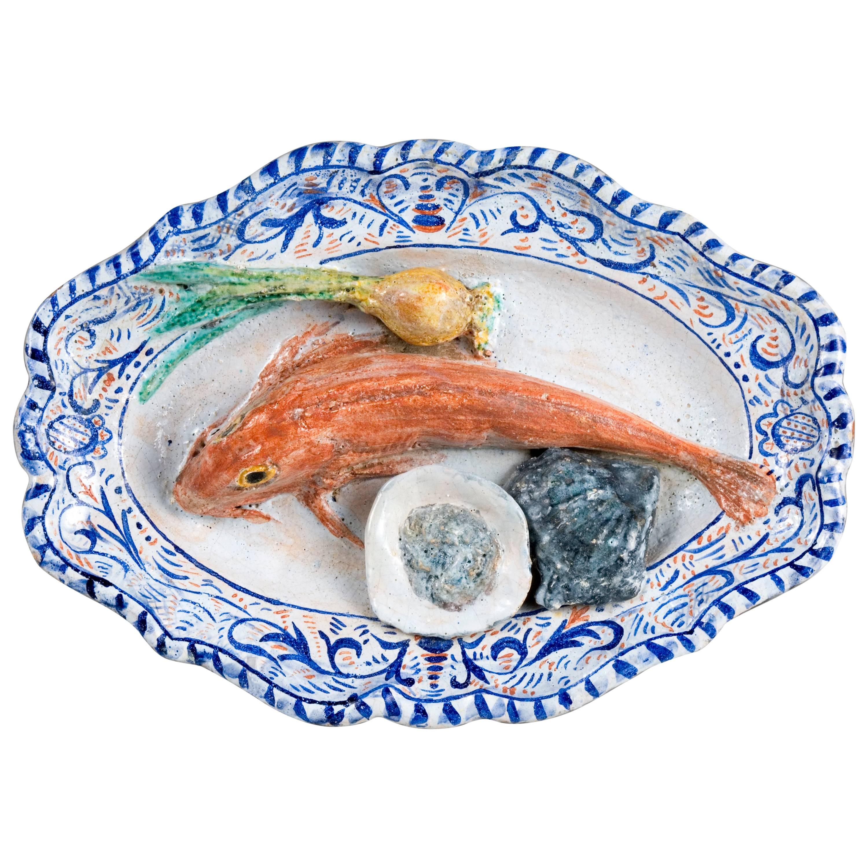Charles-Jean Avisseau Faience Plate with Red Mullet For Sale