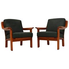 Pair of Danish Vintage Teak and Leather Armchairs, Vintage, 1970s