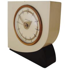 Vintage Rare American Art Deco Lacquered Wood & Brass Electric Alarm Clock by McClintock