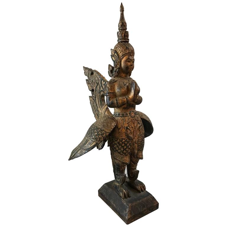 Large Antique Thai Statue Wood Carving Goddess For Sale at 1stDibs