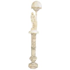 Art Nouveau Carved Alabaster and Marble Lamp on Pedestal Figural Nude Deco Woman 8