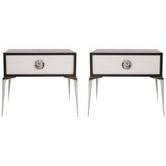 Colette Nickel Nightstands in Ebony and Ivory by Montage, Pair 6