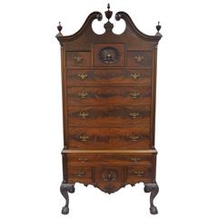 Large Crotch Mahogany Chippendale Style Highboy Chest of Drawers Ball and Claw 10