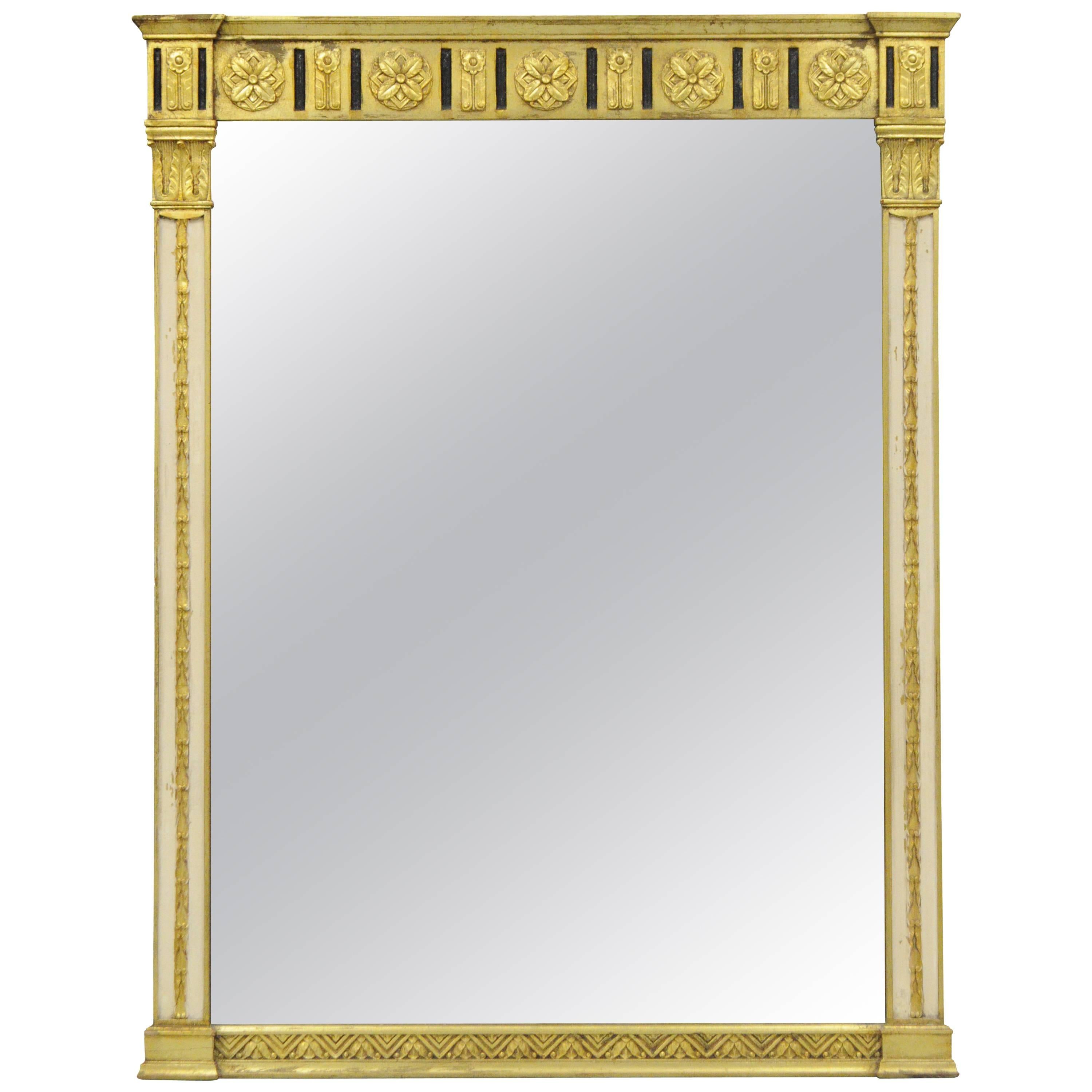 Italian Neoclassical Gold Giltwood Rectangular Gilt Wood Wall Console Mirror