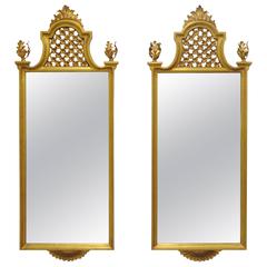 Pair of Italian Gold Giltwood Wall Console Mirrors Hollywood Regency Iron Tole