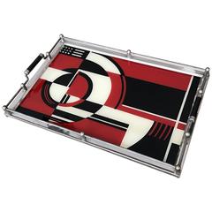 Art Deco Geometric Glass Serving Tray