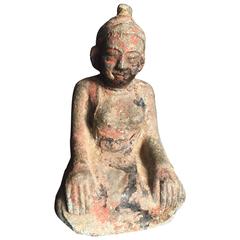 Antique 200 Year Old Hand Cast Bronze Buddha Gold Gilt Spiritual Talisman Burma Myanmar