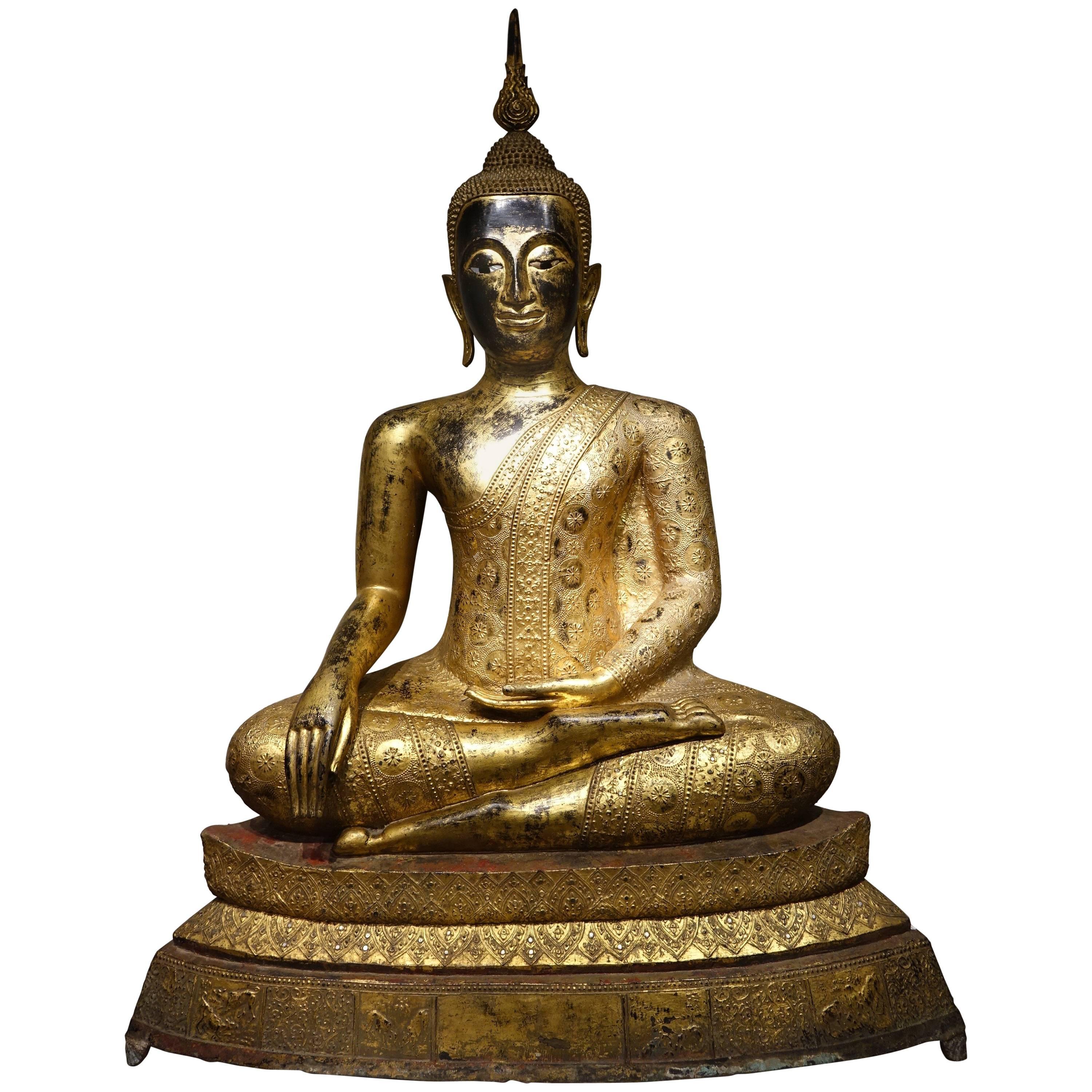 Impressive Bronze Buddha Statue in Rattanakosin Style, Late 19th Century