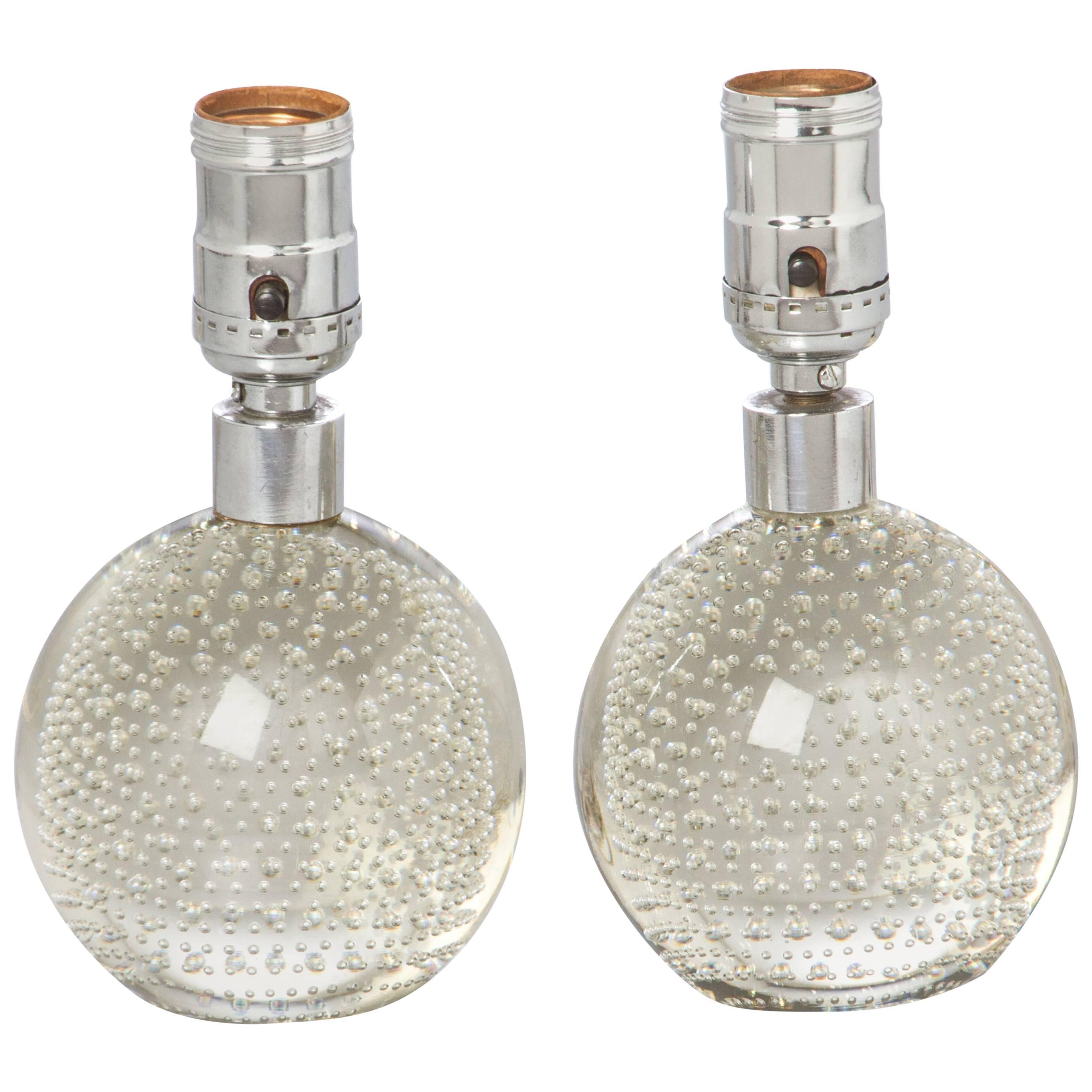 Pairpoint Glass Art Deco Boudoir Lamps with Controlled Bubbles For Sale
