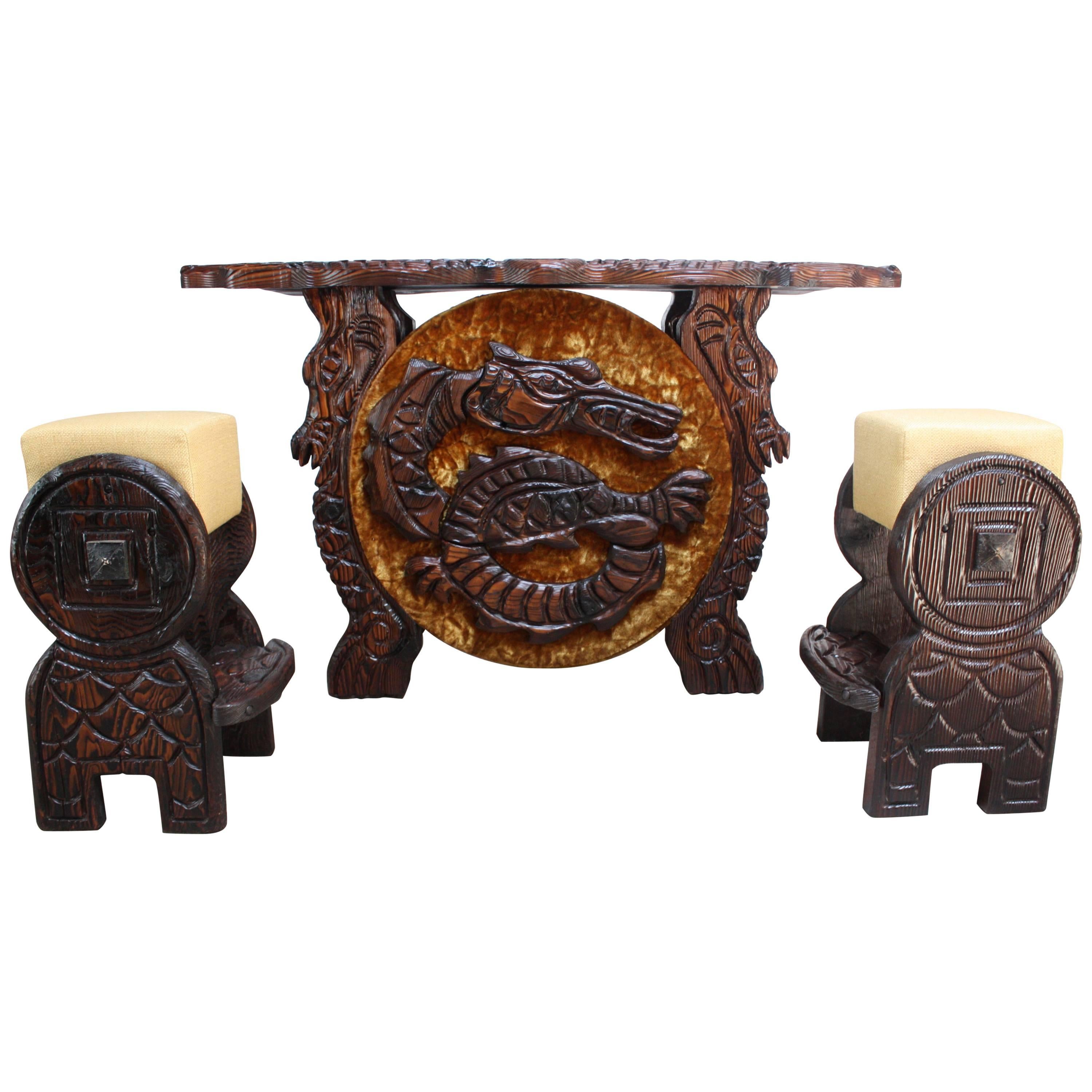 Witko Bar and Stools with Dragon and Seahorse Decoration For Sale