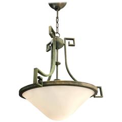 Art Deco Style with Neoclassical Elements Brass & Glass Pendant or Ceiling Lamp
