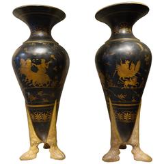 Large Pair of Tripod Amphoras in Terracotta, Naples, Italy, circa 1860-1880
