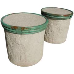 Pair of Plaster and Verdigris Metal Cylinder Side Tables by Steve Chase 1
