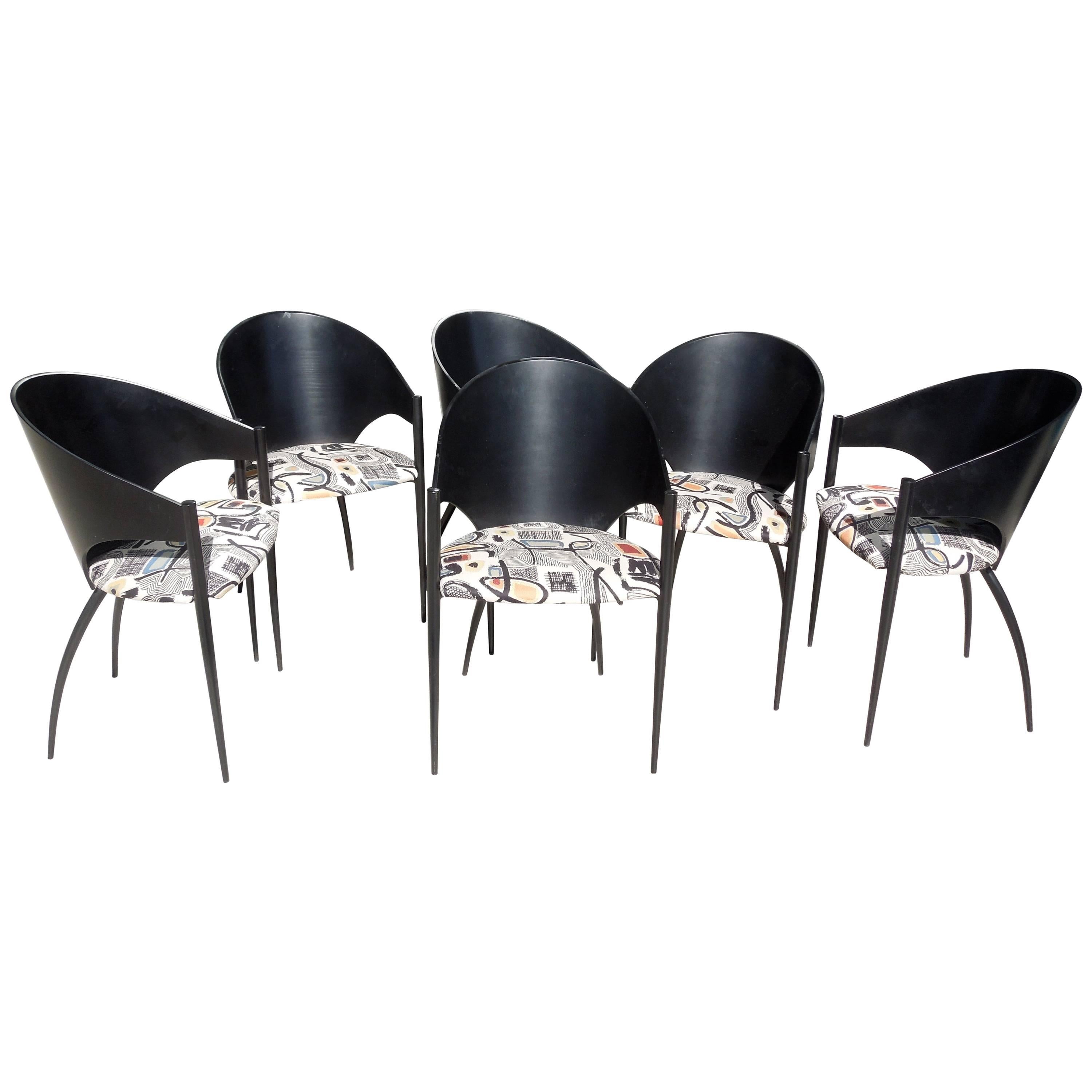 Rare Set of Six Black Vintage Modern Cattelan Italia "Costes" Dining Chairs