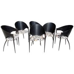 Rare Set of Six Black Vintage Modern Cattelan Italia "Costes" Dining Chairs