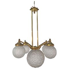 Genet et Michon (in the Style of) Art Deco Pendant in Bronze, Brass and Glass 1