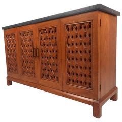 Small Mid-Century Modern Slate Top Credenza with a Finished Back 6