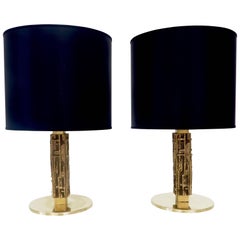 Pair of Luciano Frigerio Bronze Sculptural Italian Table Lamps