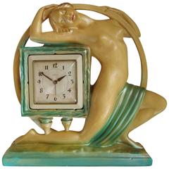 Vintage Rare Large English Art Deco Nude Mantel Clock by The Ornamental Plaster Co.