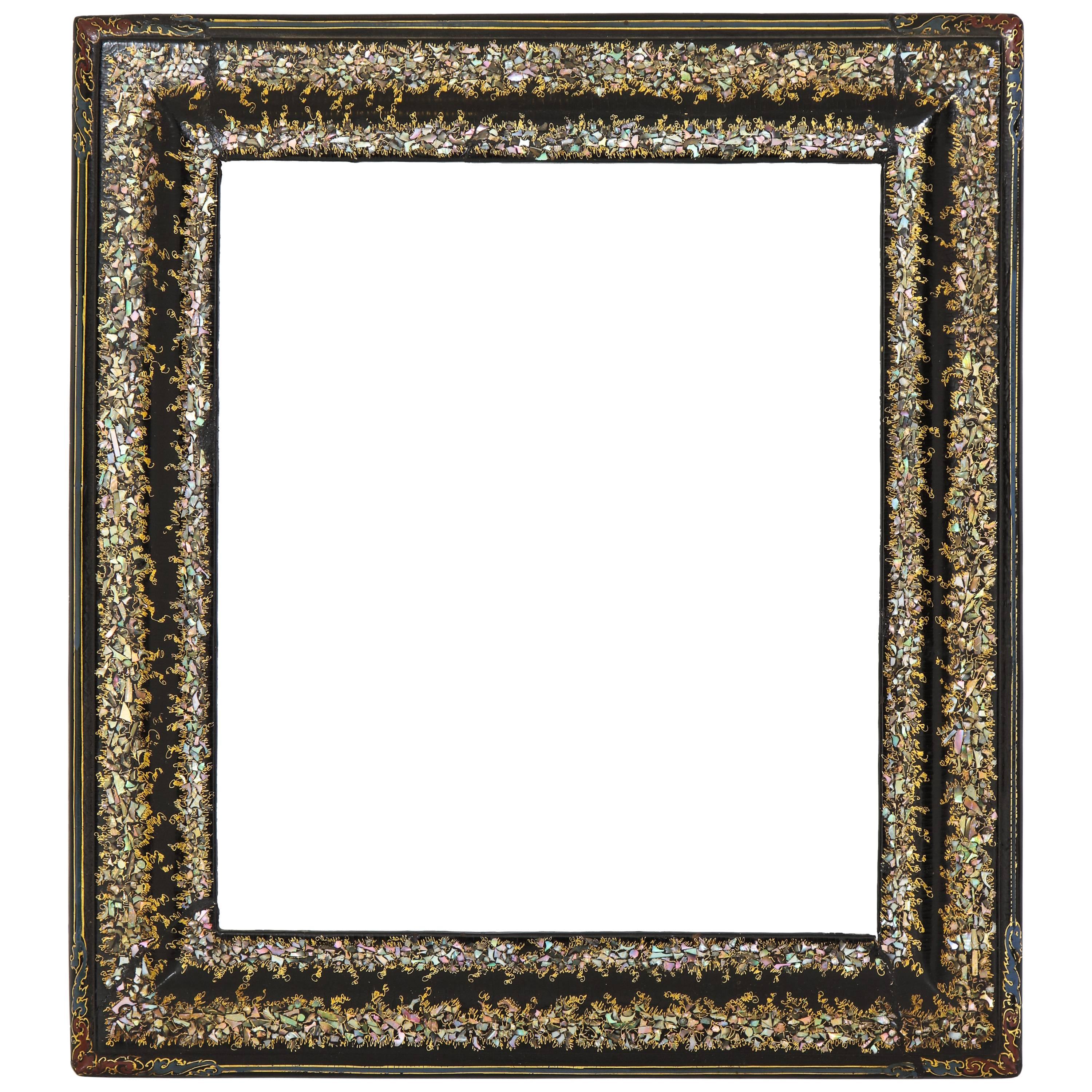 French Papier Mâché Black, Gilt and Mother-of-Pearl Frame