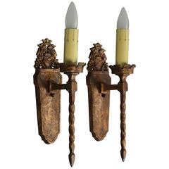 Pair of Tall Single Spanish Revival Sconces