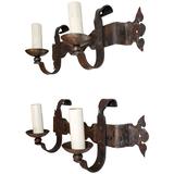 Pair of French 1940s Handmade Wrought Iron Sconces