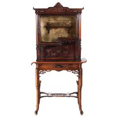 Vitrine antique française de style asiatique en noyer avec incrustation de nacre:: vers 1890